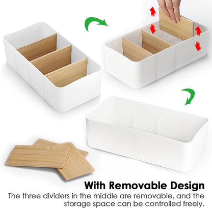 BSTKEY Seasoning Packet Organizer, Food Storage Organizer with Divided 4 Bamboo Wood Compartments, Black Plastic Storage Caddy for Pantry Cabinet, Kitchen Organization Bin for Snacks Spice Packets