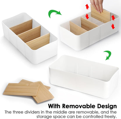 BSTKEY Seasoning Packet Organizer, Food Storage Organizer with Divided 4 Bamboo Wood Compartments, Black Plastic Storage Caddy for Pantry Cabinet, Kitchen Organization Bin for Snacks Spice Packets
