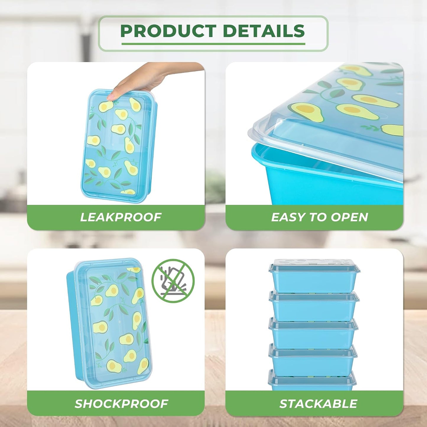 10 Pack 42 oz Meal Prep Containers, Reusable Plastic Food Prep Storage Containers with Printed Lids, Stackable, Leakproof, Microwave & Freezer & Dishwasher Safe,To Go Take Out Box, Avocado