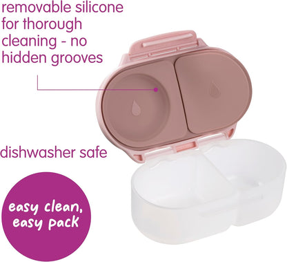 b.box Snack Box 2-Pack - Leak Proof Mini Bento Box for Kids & Toddlers, 2 Compartment Snack Containers for Kids, Dishwasher Safe, BPA-Free, PFAS-Free, Ages 4mo+, 1 3/4 Cup Each (Strawberry + Lilac)