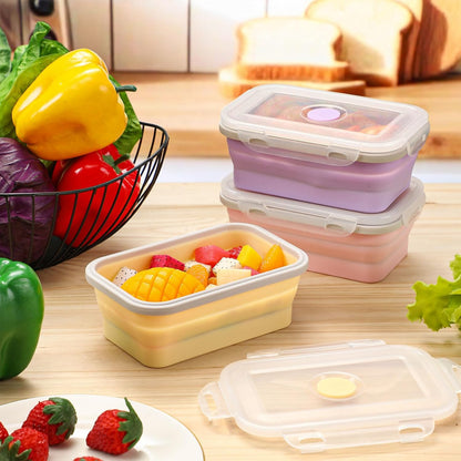 Mifoci 6 Pcs Silicone Containers for Food Collapsible Food Storage Containers with Airtight Lids Stacking Leftover Foods Storage Lunch Box for Freezer Microwave Dishwasher Safe(Morandi,18.6 oz)