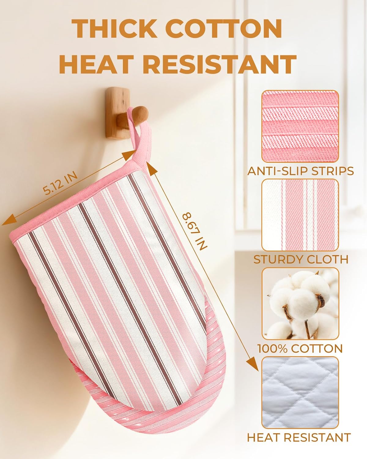 100% Thick Cotton Mini Oven Mitts Silicone Grip Lemon & Birds