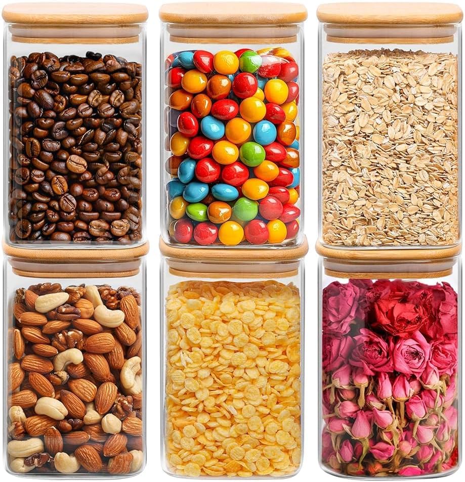 ComSaf 2Pcs Large Glass Storage Containers with Lids 4Qt, 1 Gallon Wide Mouth Flour Sugar Storage Containers, Large Capacity and Sealed for Rice, Cereal, Oat, Easy Clean and Scoop, Pantry Organization