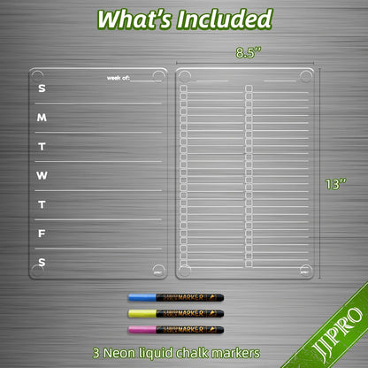 JJPRO Non Magnetic Dry Erase Calendar for Fridge-Reusable Monthly&Weekly Planning Board, List and Blank Board for All Smooth Surfaces. Clear Reusable Board Sticks to Fridge,Wall,Door&Glass