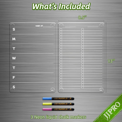 JJPRO Non-Magnetic Clear Weekly Planner & to Do List for Fridge, 8.5"x13" Dry Erase to Do List WhiteBoard,Reuasble Weekly Calendar for Refrigerator,Cabinet,Wall&Glass, All Smooth Surfaces