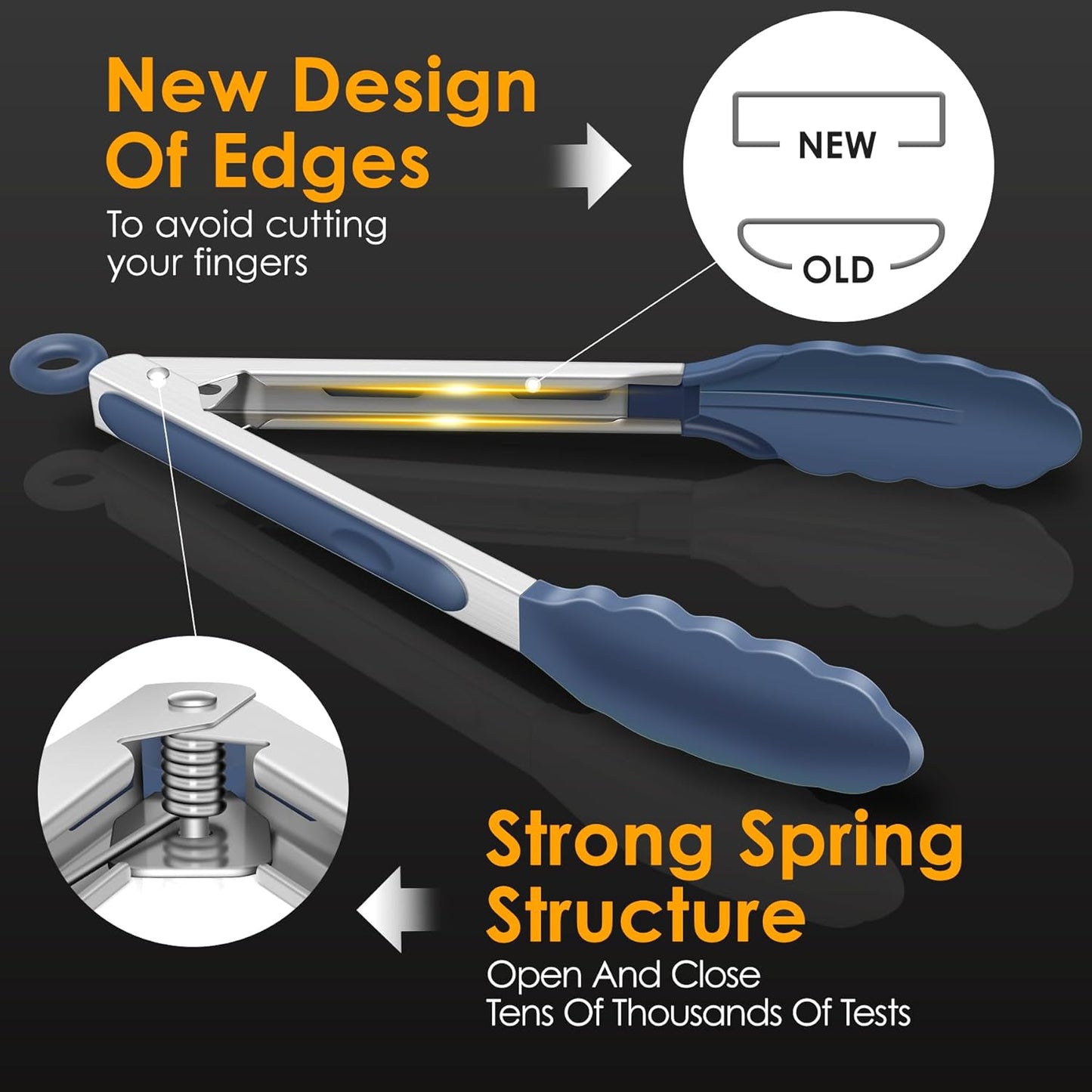 HOTEC Premium Stainless Steel Locking Kitchen Tongs with Silicon Tips, Set of 2-9" and 12"