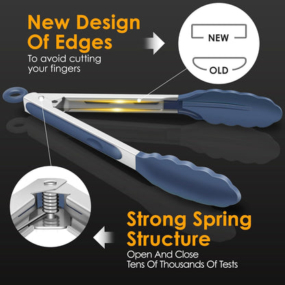 HOTEC Premium Stainless Steel Locking Kitchen Tongs with Silicon Tips, Set of 2-9" and 12"
