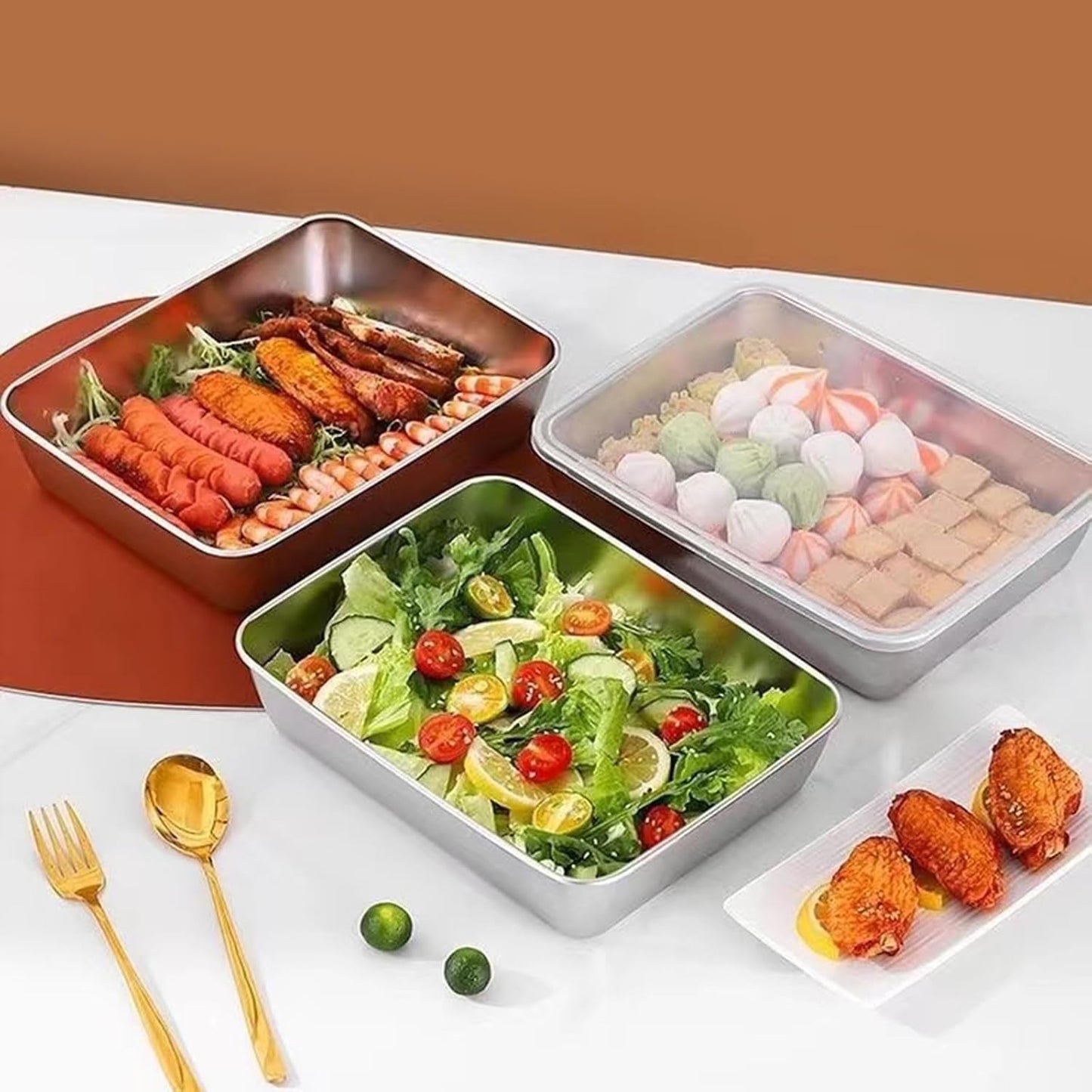 Stainless Steel Grilling Prep and Serve Tray, BBQ Platter, Grilling for Cooked and Raws Meat Fridge Food Storage BBQ Platter for Raws and Cooked Food
