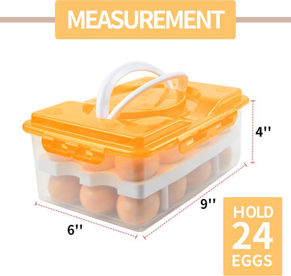2 Tiers Egg Container Deviled Egg Carrier Eggs Holder with Handle Fridge Freezer Storage by DELIFUR (Green)