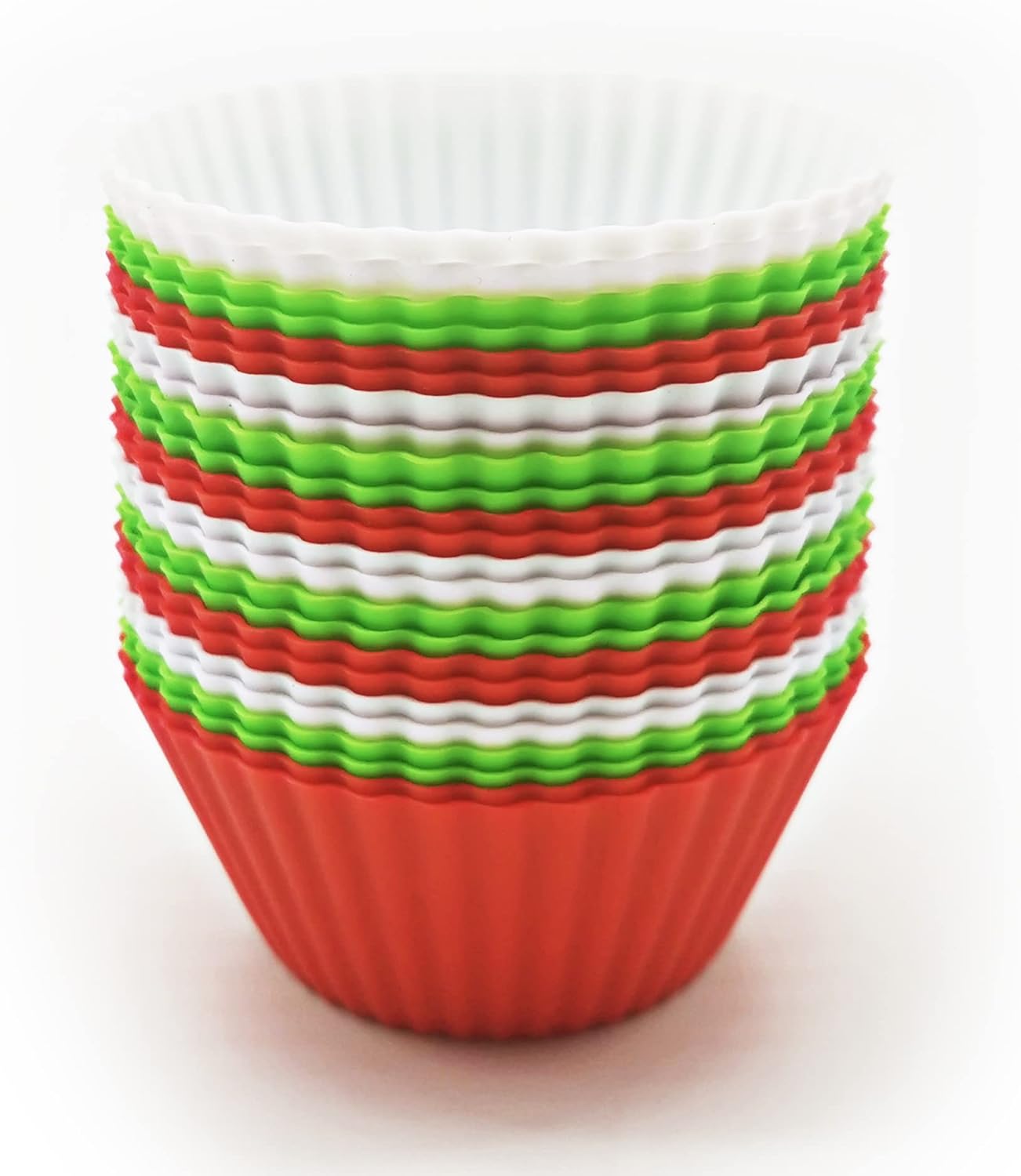 Silicone Cupcake Baking Cups - 24 Pieces Reusable, Muffin Liners, White, Red and Green, BPA Free, Dishwasher Safe MyFurtive Baking Cups, 100% Food Grade Premium Silicone