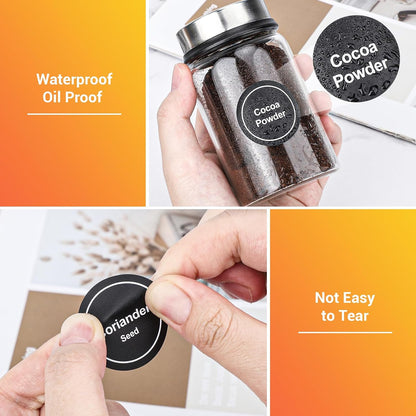 Segarty Food Label Stickers, 300 Pcs Blank Expiration Date Stickers to Write On, with 1 Black Pen, Waterproof Removable Freezer Labels for Glass Spice Jars, Canister, Food Container