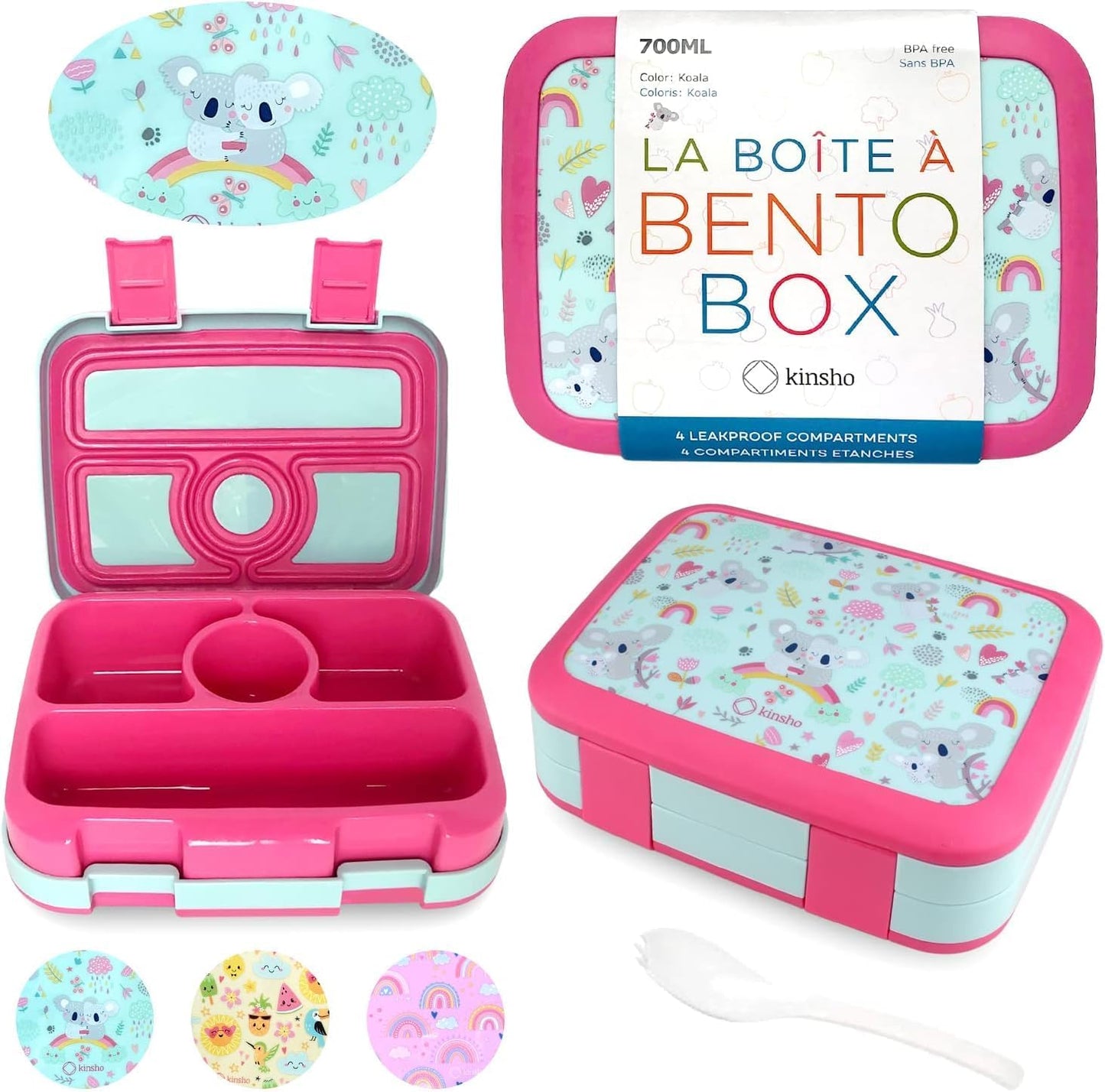 Kids Lunch Box - Bento Box for Boys Toddler Daycare, 4 Portion Sections with Lid, Snack Container Pre-School Kid Lunches Toddlers Removable Tray BPA Free, 3+ Years Old, Blue Rocket Dinosaur