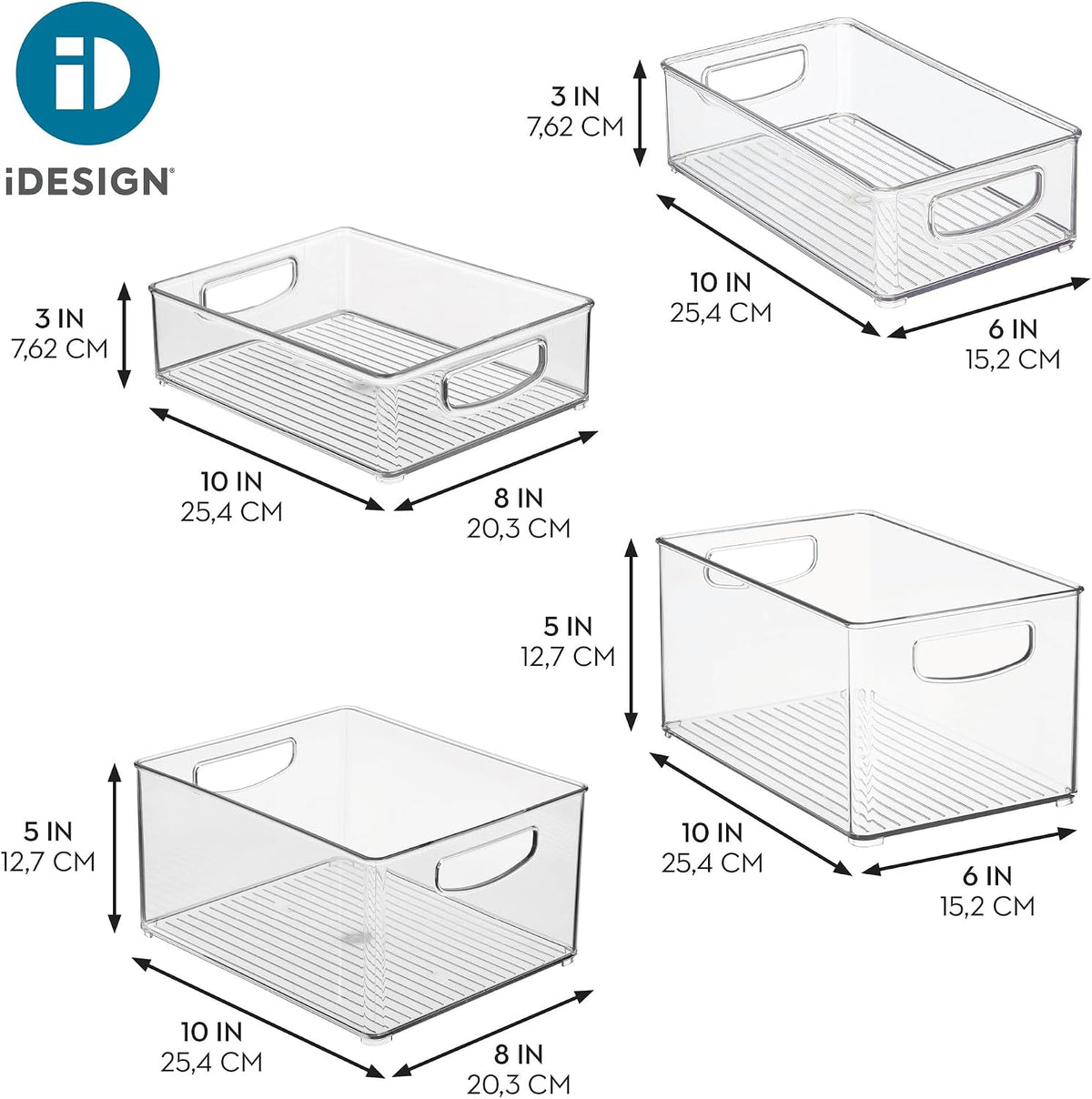 iDesign Stackable Pantry Bins with Handles, 4 Small and 4 Medium Bins, 8 Pack, Clear, Made in USA