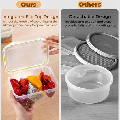 Refrigerator Organizer With Integrated Flip-Top Lid,Clear Airtight Fruit Storage Containers For Fridge,Meal Prep Containers Reusable,Microwave and Freezer Safe,BPA Free, 6 Pack Set (3x30oz, 3x10oz)