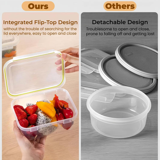 Refrigerator Organizer With Integrated Flip-Top Lid,Clear Airtight Fruit Storage Containers For Fridge,Meal Prep Containers Reusable,Microwave and Freezer Safe,BPA Free, 6 Pack Set (3x30oz, 3x10oz)
