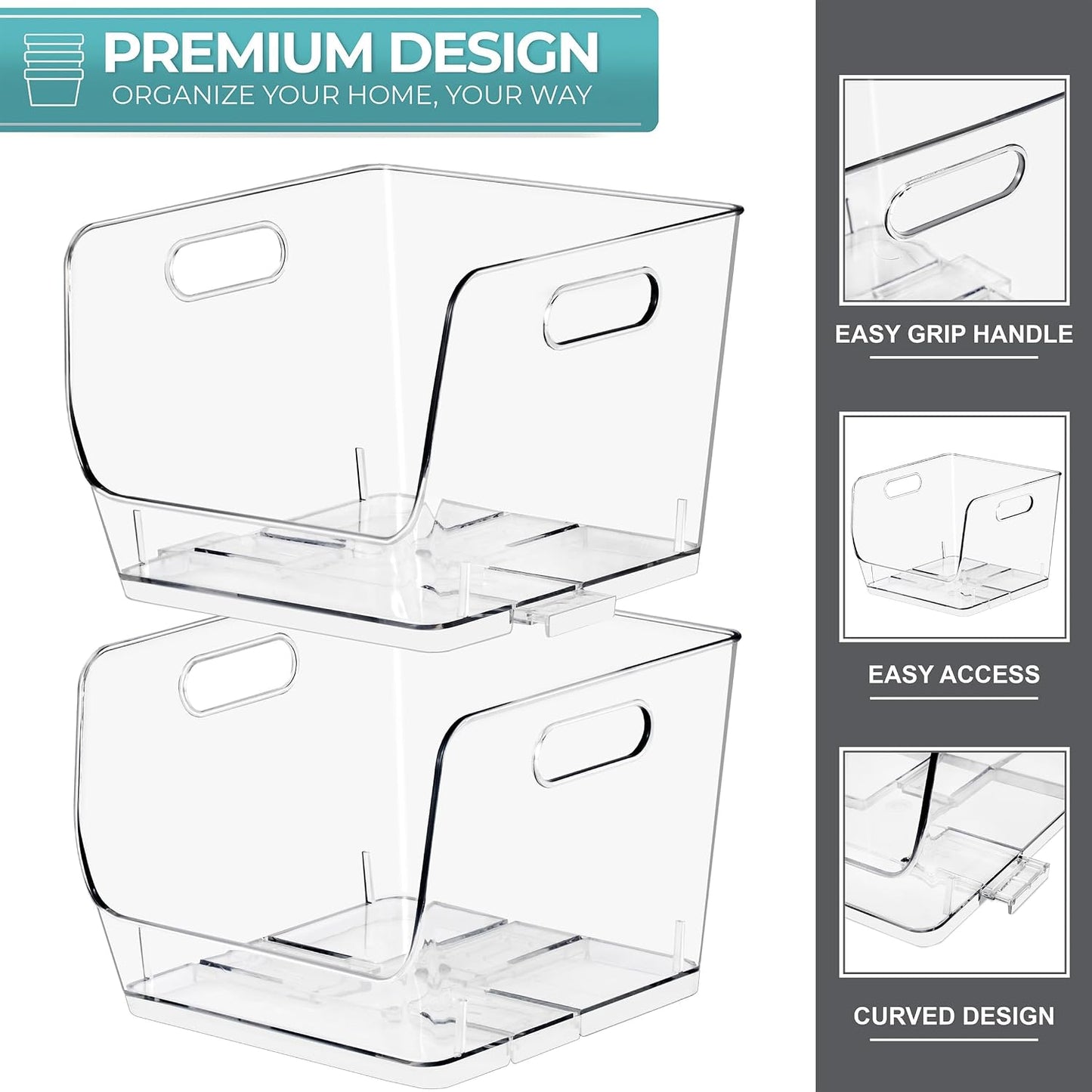 Sorbus Stackable Storage Bins Open Front - Clear Stackable Storage Bins - Pantry Bins for Storage and Organization - Acrylic Stackable Bins for Kitchen - Clear Pantry Organizer Bins (Medium 2 Pack)