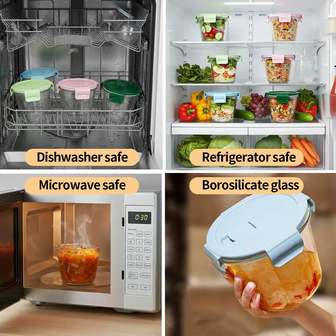 Small Round Glass Food Storage Containers with Lids, 1.5 Cup Round Food Containers set BPA-Free, 12oz Glass Lunch Bowls for Soup Leftover, Microwave, Dishwasher and Freezer Safe (4pack)