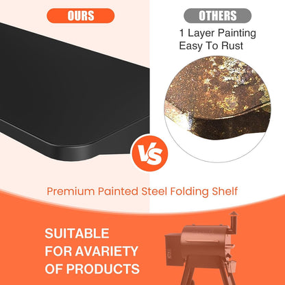 QuliMetal Folding Front Shelf for Traeger Pro 34, Texas Elite 34, Century 885 and Eastwood 34, 37" x 12" Heavy-Duty Grill Prep Table with Cutting Board, Stainless Steel Basin, Lid and 5 Hooks