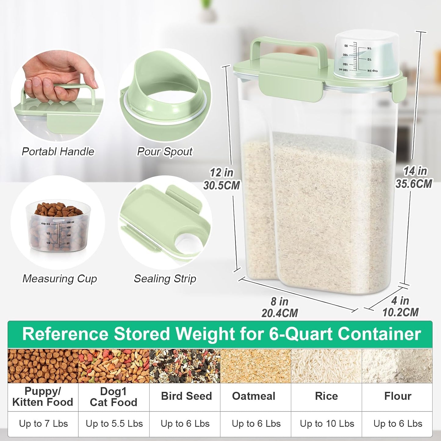 TBMax Rice Container 10 Lbs, Cereal Container Oatmeal Storage, Airtight Food Dispenser with Easy-pouring Spout & Handy Cup for Flour Grain Beans, Pet Dog Cat Bird Food Storage Container