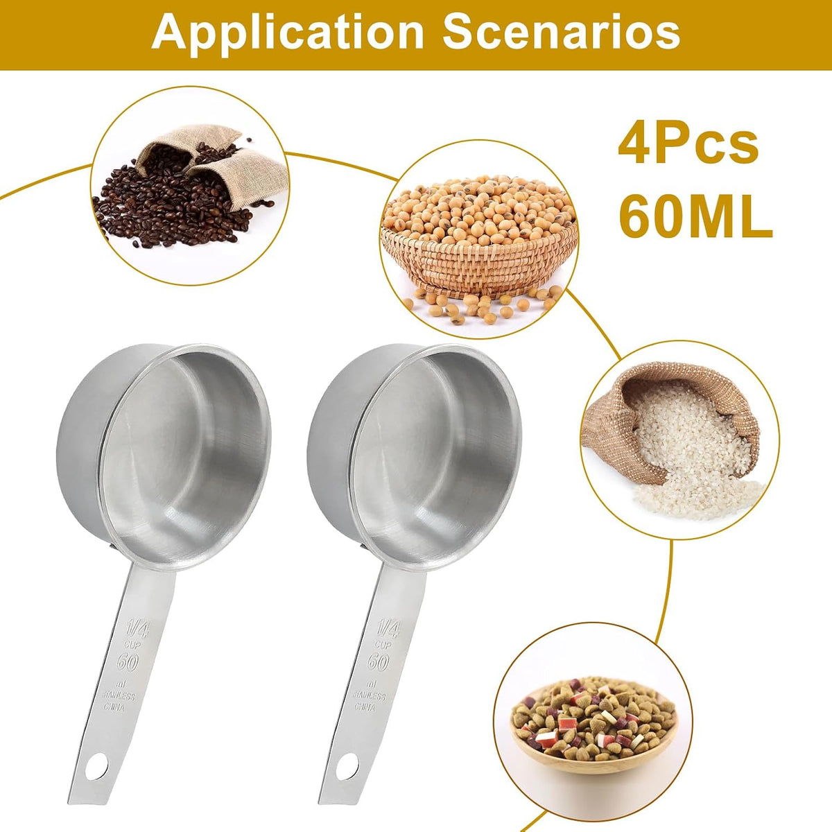 4 PCS 1/4 Cup Stainless Steel Pet Food & Measuring Scoop