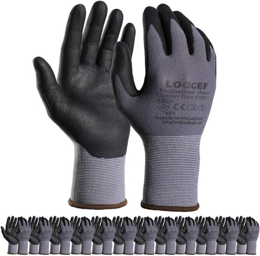 LOCCEF Safety Work Gloves Nylon MicroFoam Nitrile Coated Gloves