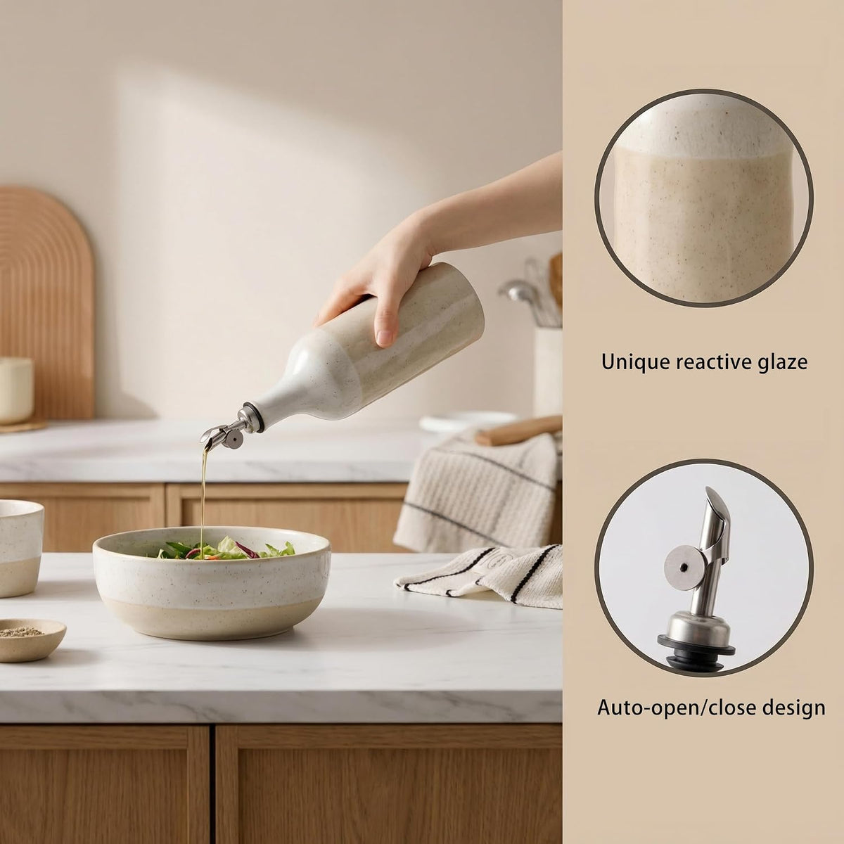 Olive Oil Dispenser Bottle for Kitchen, 23 Oz Large Ceramic Oil Dispenser