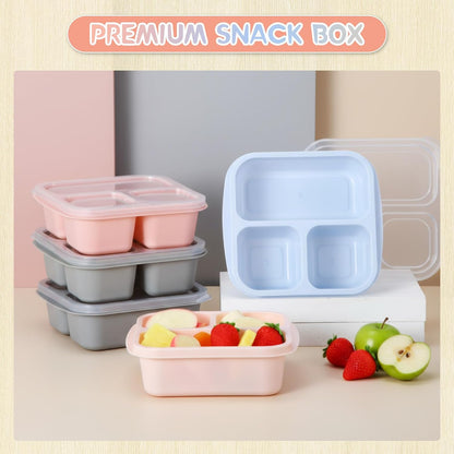 Honeydak 5 Pack Snack Containers 3 Compartment Bento Snack Boxes Divided Meal Prep Containers with Lids Reusable Adults Lunch Food Storage Box for School Work Travel(Elderberry)