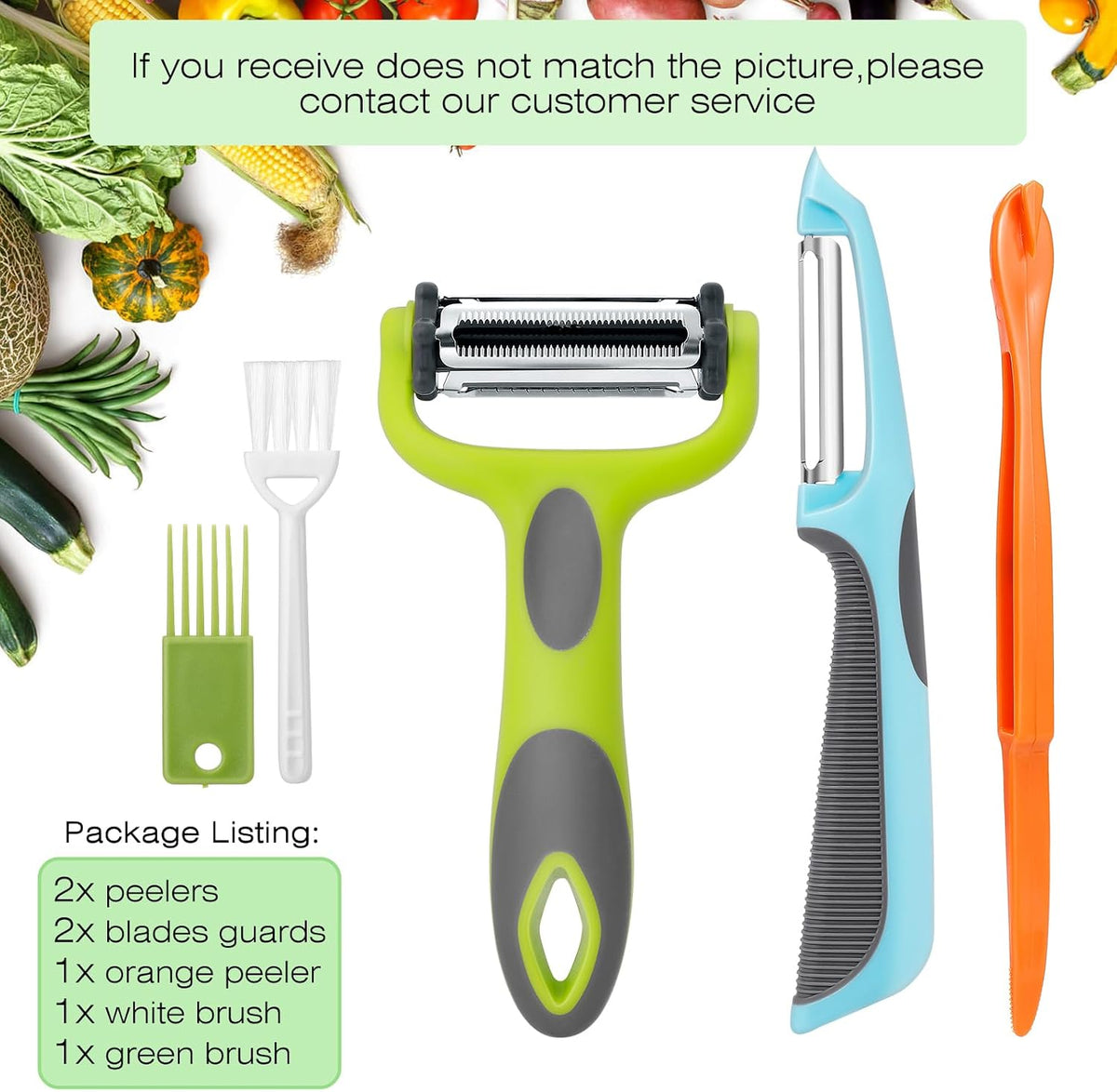 Senbowe Julienne Peeler, Potato Vegetable Peeler for Kitchen, I and Y Potato Peelers for Apple Fruit Carrot Zucchini Cucumber Veggie, 3 in 1 Blade Spin Design, Anti-Slip Handle