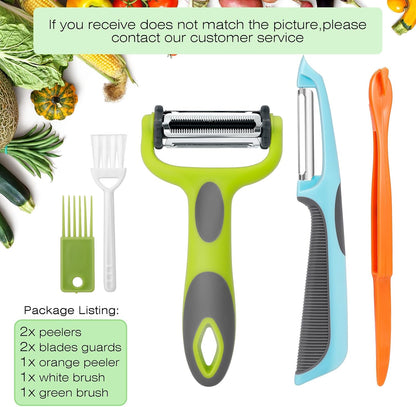 Senbowe Julienne Peeler, Potato Vegetable Peeler for Kitchen, I and Y Potato Peelers for Apple Fruit Carrot Zucchini Cucumber Veggie, 3 in 1 Blade Spin Design, Anti-Slip Handle