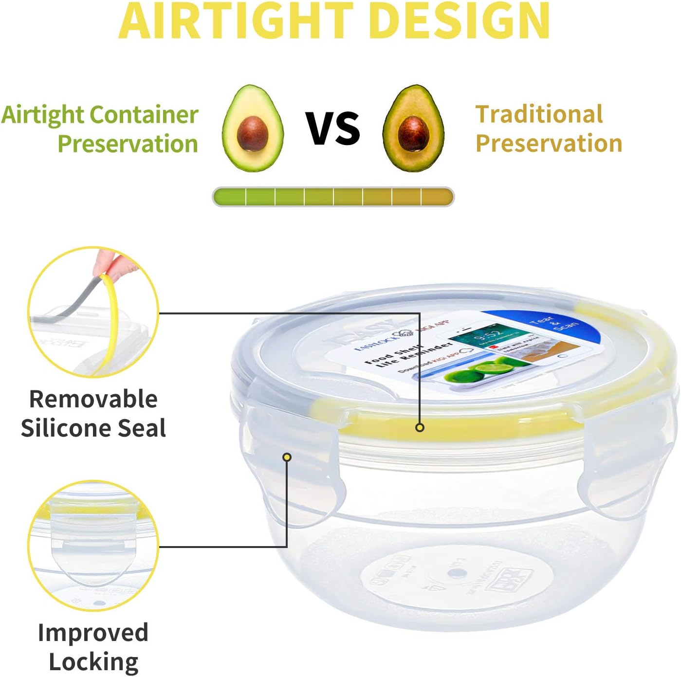 KIGI Airtight Reusable Meal Prep Containers, Leak-Proof & Stackable, 4-Sided Locking Lids, Ideal for Food Storage, Lunch & Leftovers, Microwave, Freezer & Dishwasher Safe, 39 oz, 4.8 Cup, 12 Piece Set