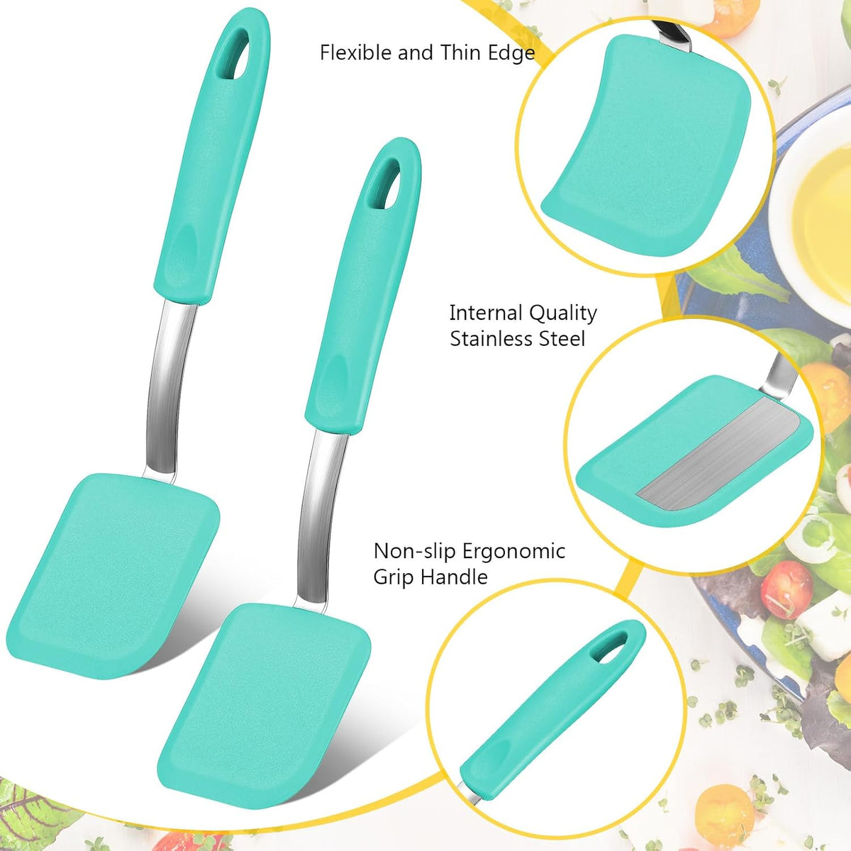 2Pcs Mini Silicone Cookie Brownie Spatula, Solid Flat, Khaki