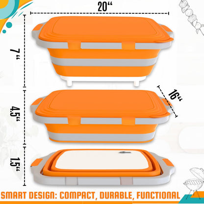 MAYALEAD BBQ Prep Tub with 2 Pcs Meat Shredder Claws, Collapsible Cutting Board, Cutting Board with Locking Lids, Drip Easy BBQ Prep Tub with lid-XL Size (Black)
