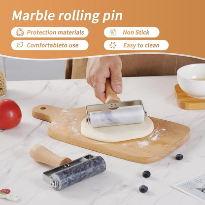 Small Marble Rolling Pin Pizza Roller for Baking (Type B Black)