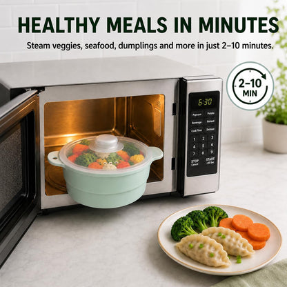 Collapsible Silicone Microwave Vegetable Steamer with Removable Steam Rack