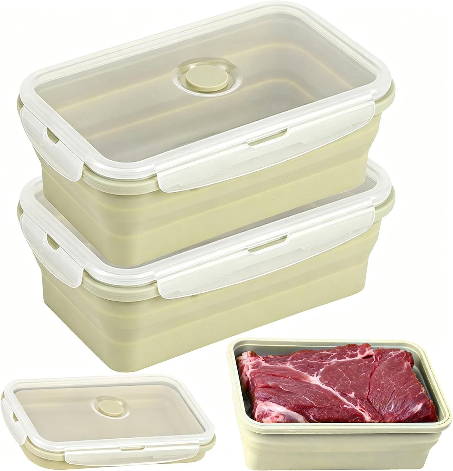 Large Silicone Food Storage Containers 68oz/2000ml 4 Pack | Collapsible Meal Prep Containers, Airtight Leakproof Lid, Containers for Camping, Microwave Freezer Dishwasher Safe