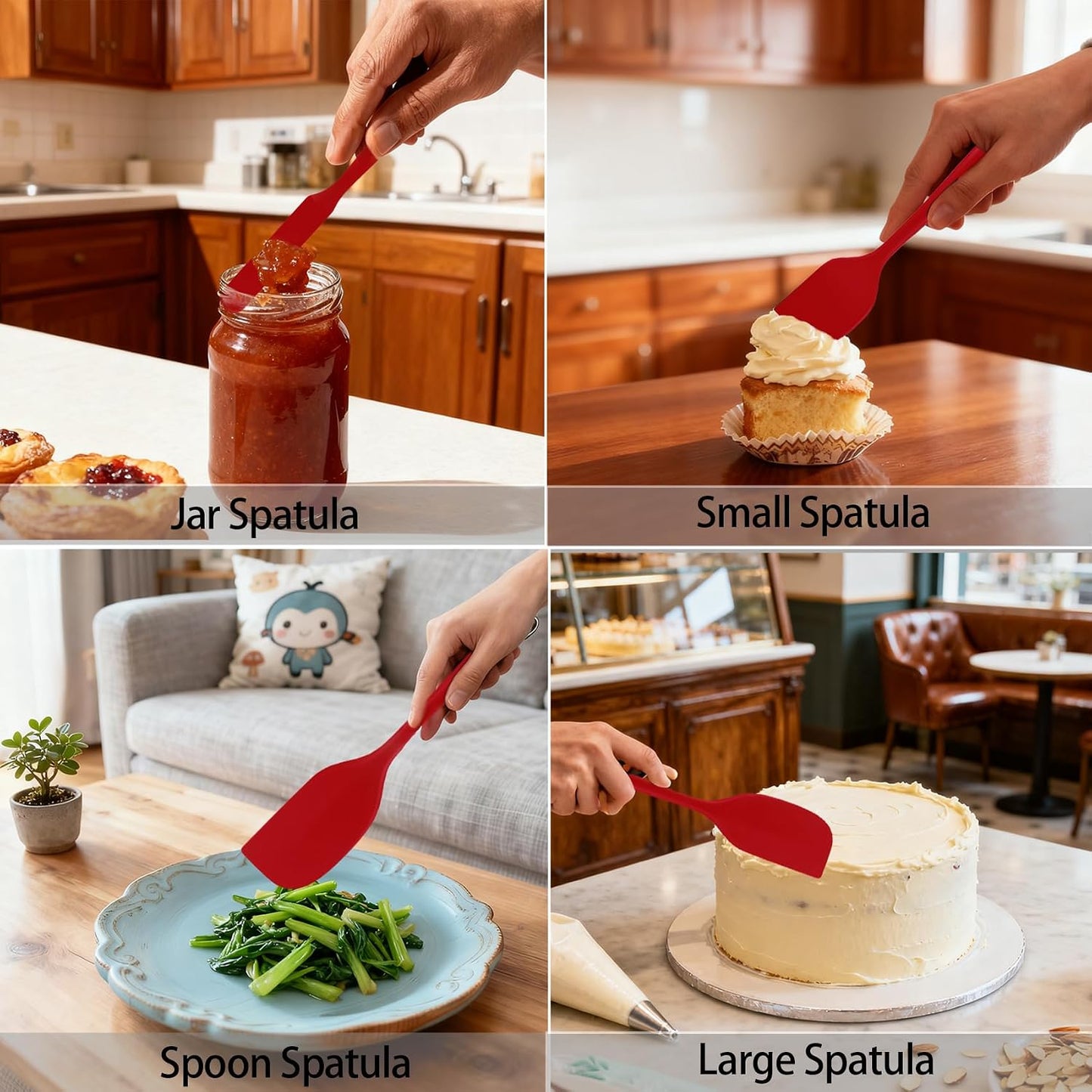 Silicone Spatula Set, Food Grade Rubber Spatula, 4 Pcs Heat Resistant Silicone Spatulas, One Piece Design Non-Stick Kitchen Utensils for Cooking, Stirring, Baking & Mixing, Dishwasher Safe (Black)