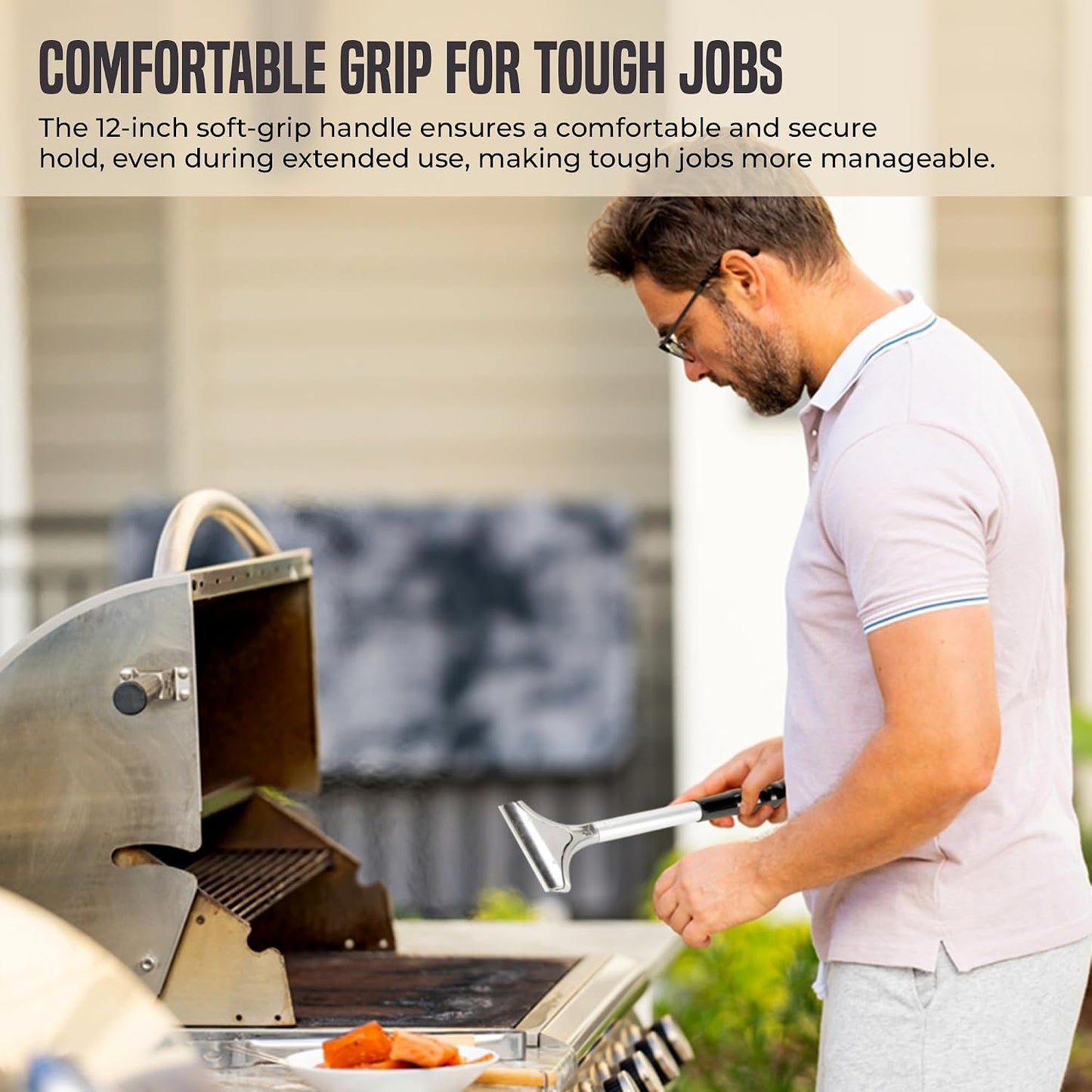 OCS Parts 12-Inch Flat Top Grill Scraper with 4" Scraper Blade | Heavy-Duty Multipurpose Scaper for Grills, Griddles and Kitchen Surfaces | Includes Five Scraper Blades Stored Inside Handle