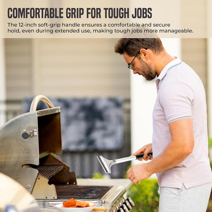 OCS Parts 12-Inch Flat Top Grill Scraper with 4" Scraper Blade | Heavy-Duty Multipurpose Scaper for Grills, Griddles and Kitchen Surfaces | Includes Five Scraper Blades Stored Inside Handle