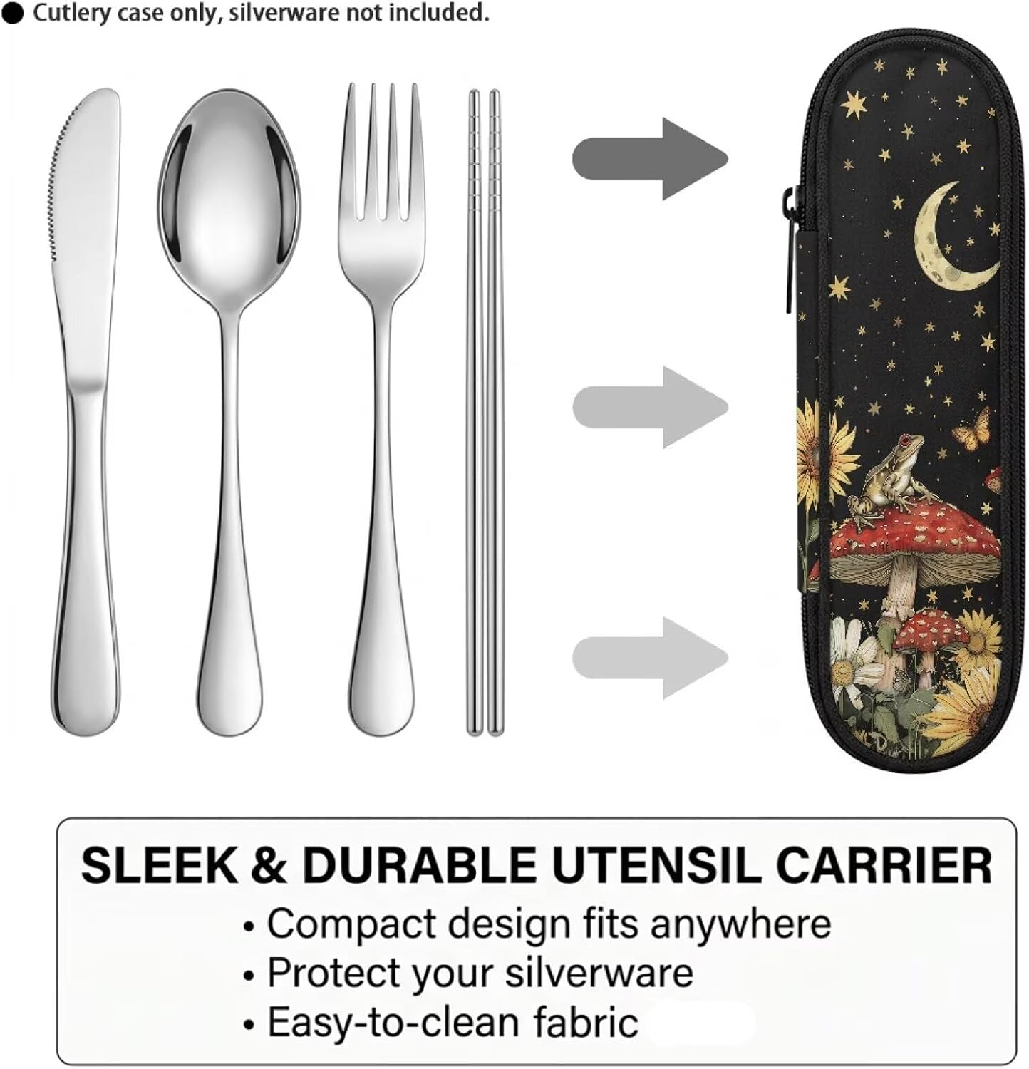 Travel Cutlery Set with Case for Kids Portable Utensil Case Reusable Silverware Pouch for School Travel Lunch Capybara Flower