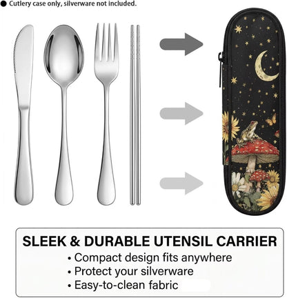 Travel Cutlery Set with Case for Kids Portable Utensil Case Reusable Silverware Pouch for School Travel Lunch Capybara Flower