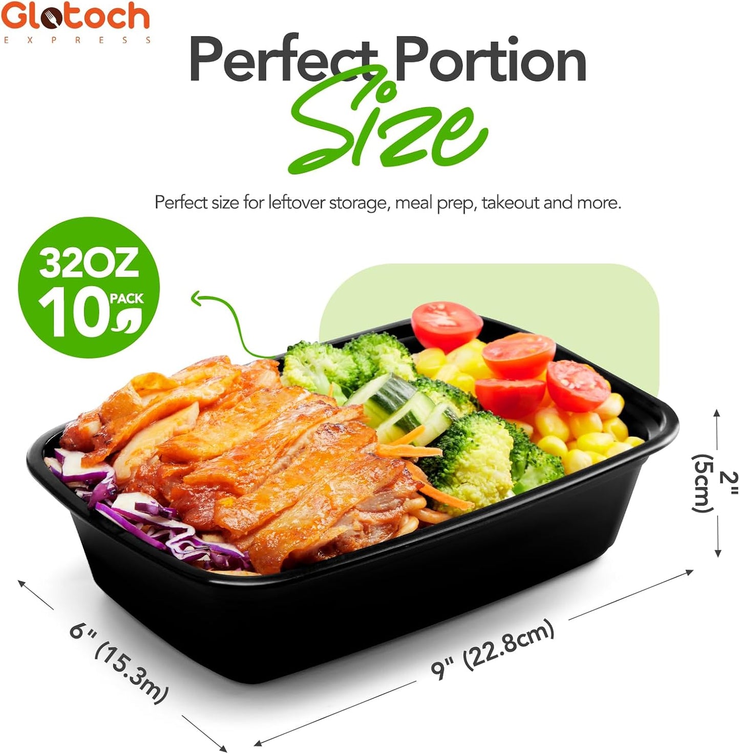 Glotoch 10-Pack Meal Prep Containers with Lids (20-Piece Set), 24 oz Reusable Food Storage Containers, Heavy-Duty Leakproof Bento Boxes, BPA-Free, Microwave/Freezer/Dishwasher Safe, Black