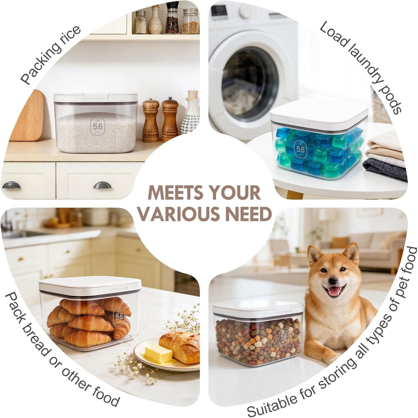 LEAWALK 10Lbs/10.57Qt Airtight Dog Cat Food Storage Container and Dog Treat Containers BPA-Free, PET Clear Stackable Pet Storage Bin, Pop Top, 1-Cup Scoop for Pet Food/Rice/Flour/Bread/Grains