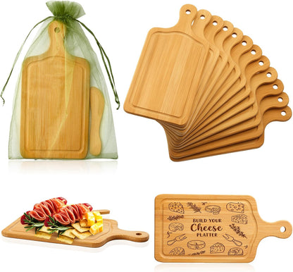 Nuenen 50 Pcs Mini Wooden Charcuterie Board Bulk, Small Wood Cutting Board for Crafts Laser Engraving with Knives Organza Bags Wedding Baby Shower Favors Gift (Square,Bamboo Color)