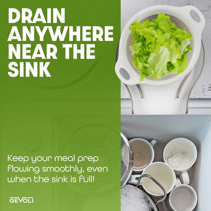 Gevoli Strainer with Self-Draining Base (5QT) Over-Sink Collapsible Kitchen Colander Set with Side-drain Base for Pasta Vegetables and Fruit, XL Large Capacity, Dishwasher Safe (5-Quart) Red/Gray