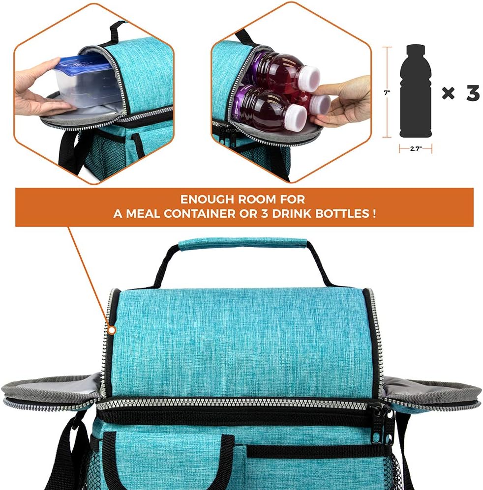 opux Insulated Lunch Bag Women Men, Dual Compartment Leakproof Lunch Box Adults Kids, Double Decker Meal Prep Bento Lunch Cooler Tote with Shoulder Strap for Work Office School Travel, Floral Purple