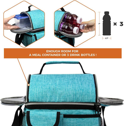 opux Insulated Lunch Bag Women Men, Dual Compartment Leakproof Lunch Box Adults Kids, Double Decker Meal Prep Bento Lunch Cooler Tote with Shoulder Strap for Work Office School Travel, Floral Purple