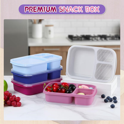 Honeydak 5 Pack Snack Containers 3 Compartment Bento Snack Boxes Divided Meal Prep Containers with Lids Reusable Adults Lunch Food Storage Box for School Work Travel(Elderberry)