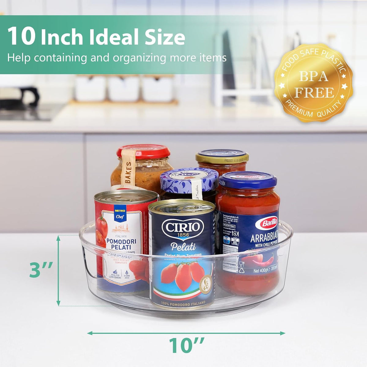 GUZON 4 Pack Lazy Susan Organizer for Cabinet, Upgraded 11.5" Clear Turntable Organizer with Handles and Raised Edge, Lazy Susan for Table Top, Pantry Organizers and Storage for Kitchen, Refrigerator