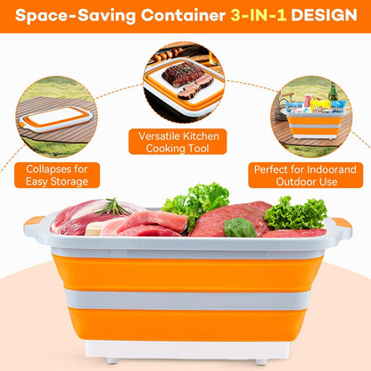 Collapsible Cutting Board with BBQ Prep Tub and Lid, Foldable Food Prep Container for Meal Prep, Marinating, Food Storage, Grilling, Camping and Outdoor Cooking, Dishwasher Safe, Black XX-Large