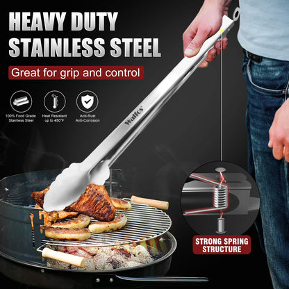 Walfos Kitchen Tongs for Cooking, 600℉ Heat Resistant Stainless Steel Tongs, All Metal Heavy Duty Tongs For Food ,BBQ Grilling - 7 ，9 and 12 Inch ,Set of 3